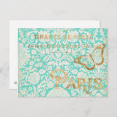 ヴィンテージパリ金ゴールドデザインと蝶 ポストカード (正面/裏面)