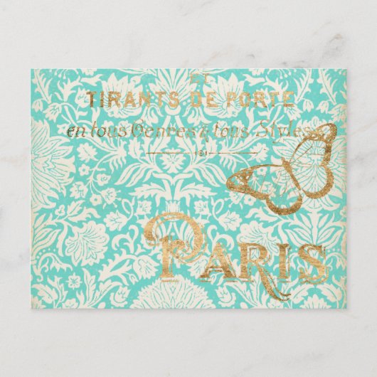 ヴィンテージパリ金ゴールドデザインと蝶 ポストカード (正面)
