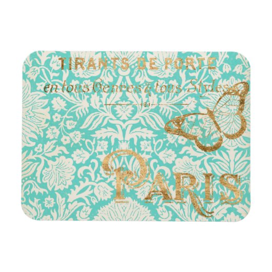 ヴィンテージパリ金ゴールドデザインと蝶 マグネット (横)