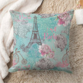 ヴィンテージパリ – エッフェタワー – 花形自転車 クッション (ブランケット)