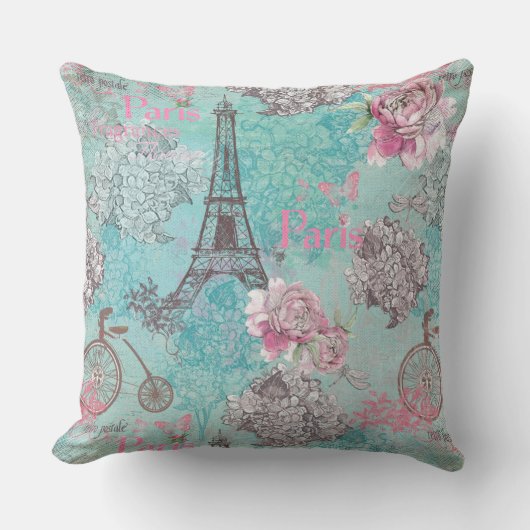 ヴィンテージパリ – エッフェタワー – 花形自転車 クッション (正面)