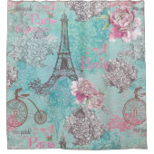 ヴィンテージパリ – エッフェタワー – 花形自転車 シャワーカーテン (正面)