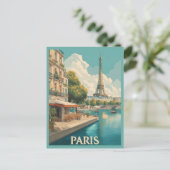 ヴィンテージパリ:エッフェルタワー&セーヌカフェ ポストカード (スタンド正面)