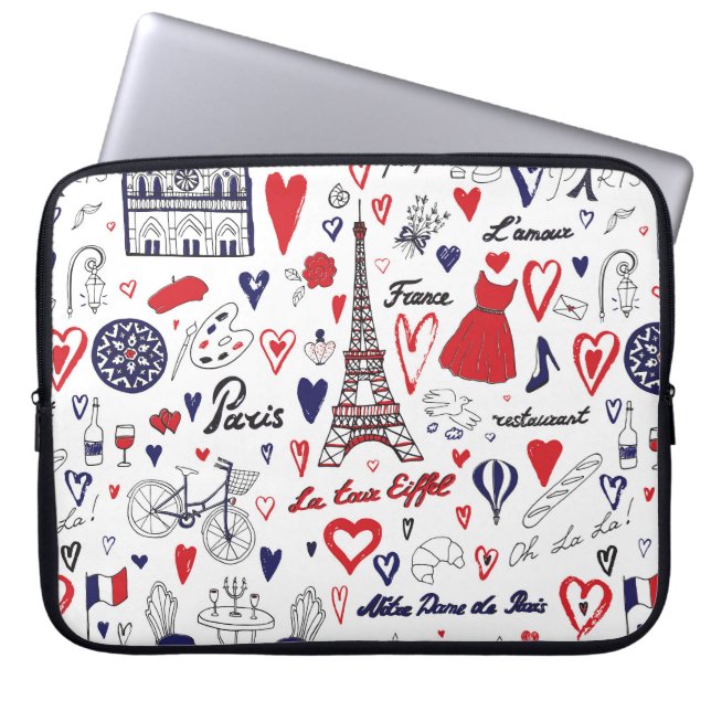 ヴィンテージパリ：トラベルラインパターン ラップトップスリーブ (正面)