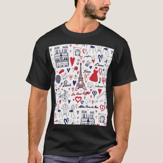ヴィンテージパリ:トラベルラインパターン Tシャツ (正面)