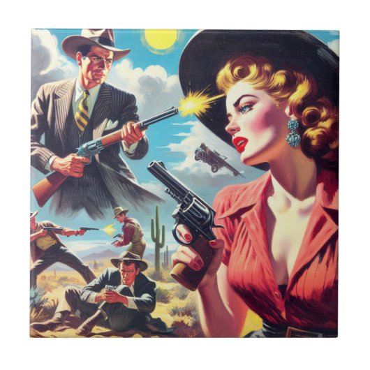 ヴィンテージパルプウェスタンイラストレーション タイル (正面)