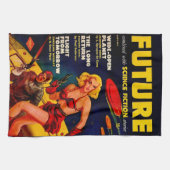 ヴィンテージパルプペーパーバックSci-Fi宇宙ガールカバー キッチンタオル (横)
