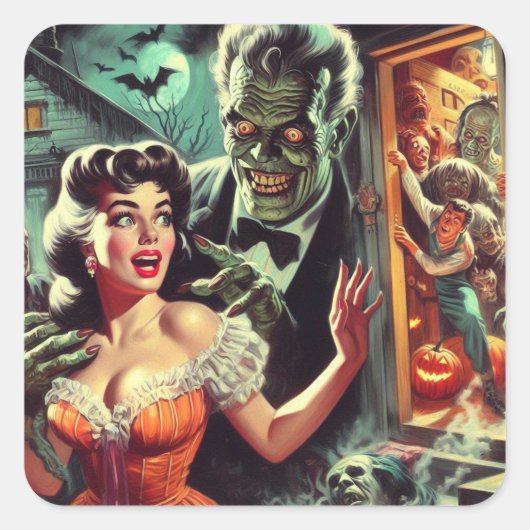 ヴィンテージパルプホラーガールイラストレーション スクエアシール (正面)