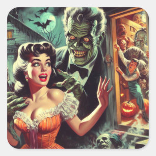 ヴィンテージパルプホラーガールイラストレーション スクエアシール
