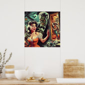 ヴィンテージパルプホラーガールイラストレーション ポスター (キッチン)