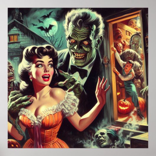 ヴィンテージパルプホラーガールイラストレーション ポスター (正面)