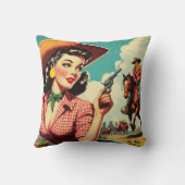 ヴィンテージパルプ女性のカーボーイイラストレーション クッション (裏面)
