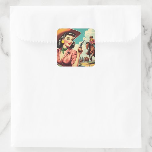 ヴィンテージパルプ女性のカーボーイイラストレーション スクエアシール (バッグ)