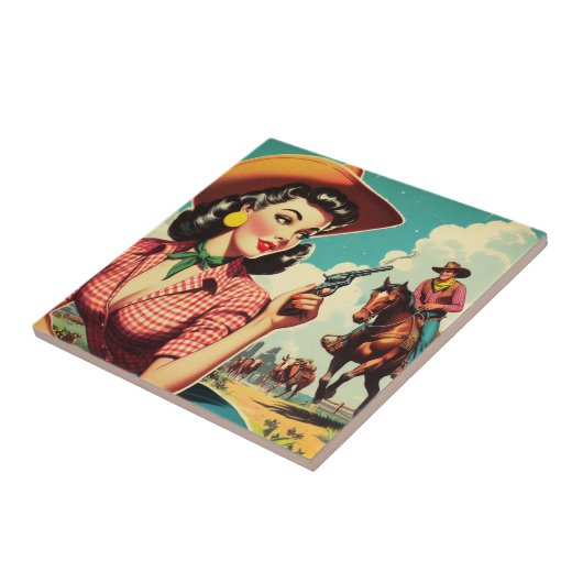 ヴィンテージパルプ女性のカーボーイイラストレーション タイル (側面)
