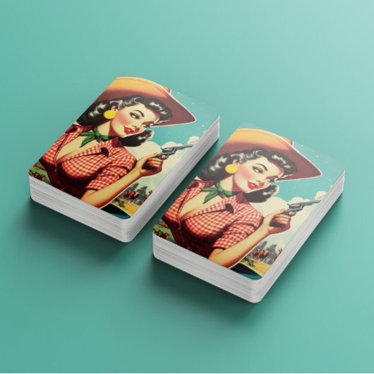 ヴィンテージパルプ女性のカーボーイイラストレーション トランプ