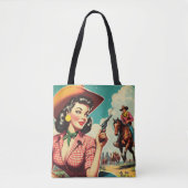 ヴィンテージパルプ女性のカーボーイイラストレーション トートバッグ (正面)
