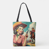 ヴィンテージパルプ女性のカーボーイイラストレーション トートバッグ (裏面)