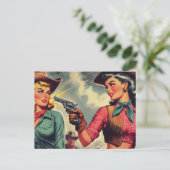 ヴィンテージパルプ女性のカーボーイイラストレーション ポストカード (スタンド正面)