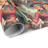 ヴィンテージパルプ女性のカーボーイイラストレーション ラッピングペーパー (ロールコーナー)