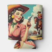 ヴィンテージパルプ女性のカーボーイイラストレーション 缶クーラー (裏面)
