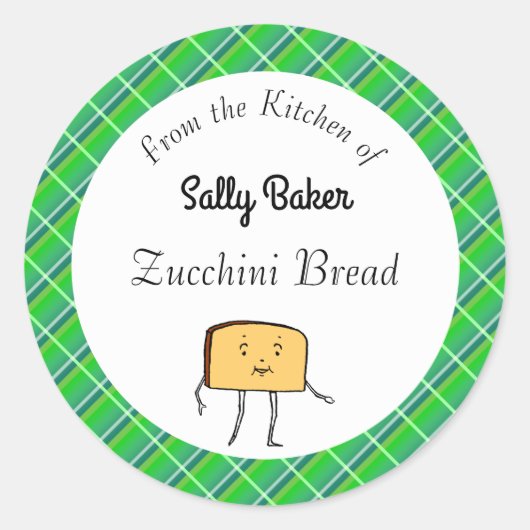 ヴィンテージパンのスライス 緑のチェック柄の焼き菓子 ラウンドシール (正面)