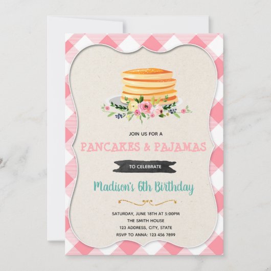 ヴィンテージパンケーキとパジャマのパーティの招待状 招待状 (正面)