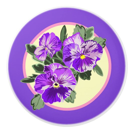 ヴィンテージパンシーセラミック引き出しプル セラミックノブ (正面)