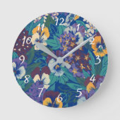 ヴィンテージパンジーのパターンのラウンドクロック ラウンド壁時計 (正面)
