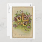 ヴィンテージパンジーポストカードヴァレンティビクトリアンネス シーズンポストカード (正面/裏面)