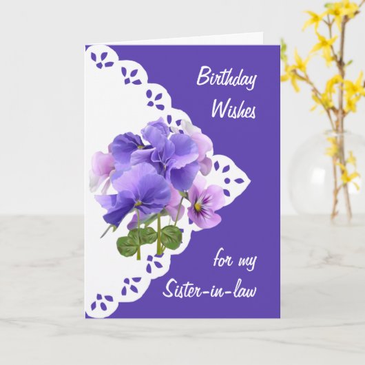 ヴィンテージパンジー花義理の妹誕生日カード カード (黄色い花)