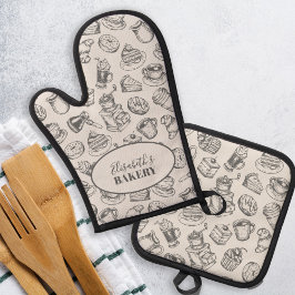 ヴィンテージパンパーソナライズされたリー名grayベーキング 鍋つかみ&鍋敷きセット