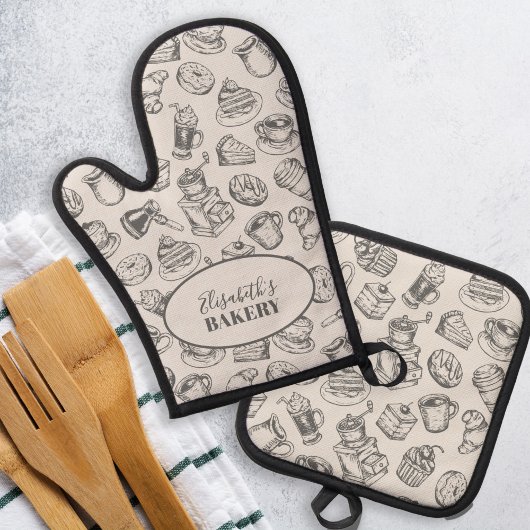 ヴィンテージパンパーソナライズされたリー名grayベーキング 鍋つかみ&鍋敷きセット
