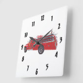 ヴィンテージパンパー消防車 スクエア壁時計 (傾斜)