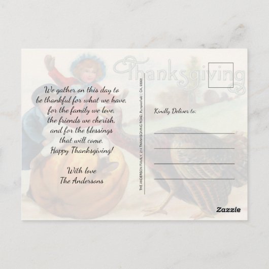 ヴィンテージパンプキンサンクスギビング招待状 ポストカード (裏面)