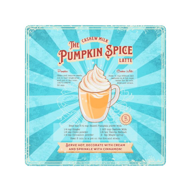 ヴィンテージパンプキンスパイスラテ-レシピポスター メタルプリント (正面)