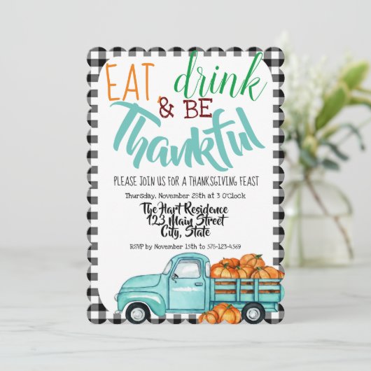 ヴィンテージパンプキントラックギンガムサンクスギビング招待状 招待状 (スタンド正面)