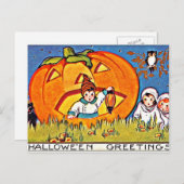 ヴィンテージパンプキンハロウィーンの挨拶 シーズンポストカード (正面/裏面)