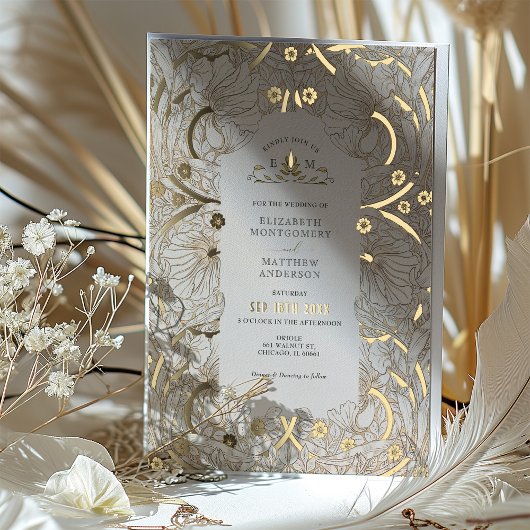 ヴィンテージパンペネルパターンウィリアム・モリス 箔招待状