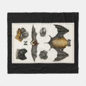 ヴィンテージパーソナライズされたこうもりイラストレーション フリースブランケット (正面(横))