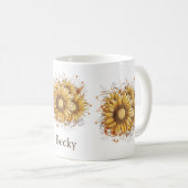 ヴィンテージパーソナライズされたひまわり コーヒーマグカップ (正面右)