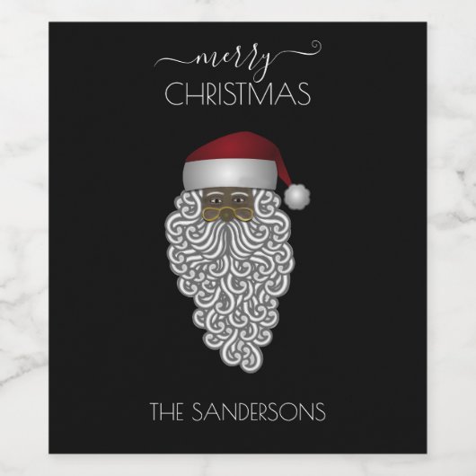 ヴィンテージパーソナライズされたアフリカ系アメリカンサンタブラック ワインラベル (シングルラベル)