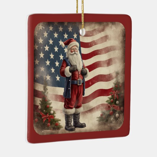 ヴィンテージパーソナライズされたアメリカ国旗サンタクリスマス セラミックオーナメント (右)