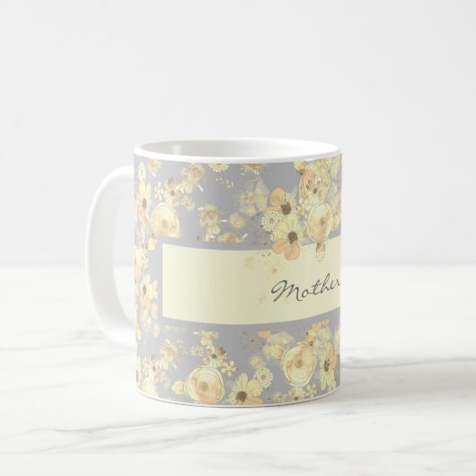 ヴィンテージパーソナライズされたイエローローズオンザソフトグレー コーヒーマグカップ (正面左)