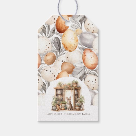 ヴィンテージパーソナライズされたイースターウサギ ギフトタグ (正面)