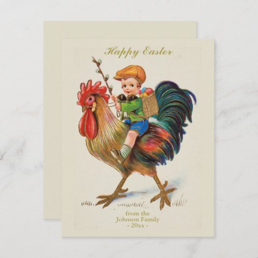 ヴィンテージパーソナライズされたイースターエッグ狩りボーイロスター シーズンカード (正面/裏面)