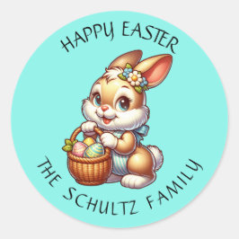 ヴィンテージパーソナライズされたイースターバニーとバスケット ラウンドシール