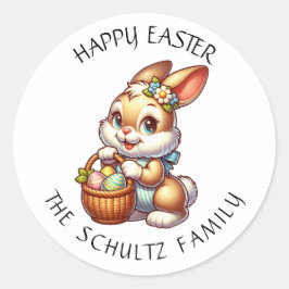 ヴィンテージパーソナライズされたイースターバニーとバスケット ラウンドシール