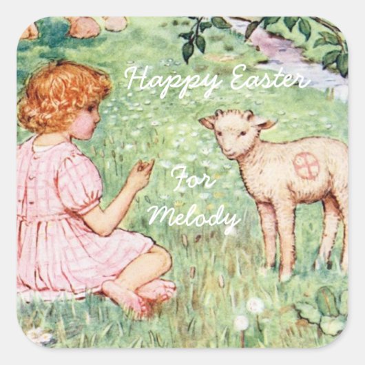 ヴィンテージパーソナライズされたイースターリトルラム スクエアシール (正面)