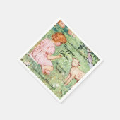 ヴィンテージパーソナライズされたイースターリトルラム スタンダードカクテルナプキン (角)