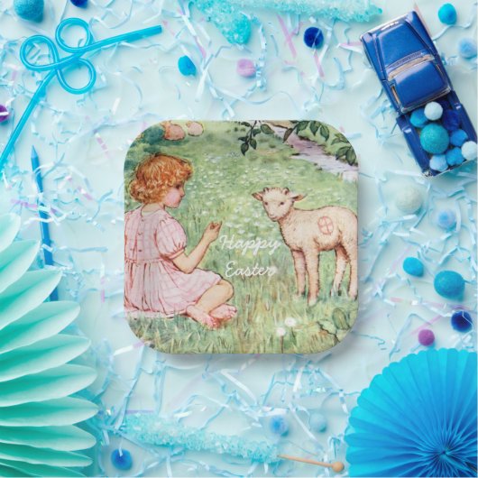 ヴィンテージパーソナライズされたイースターリトルラム ペーパープレート (パーティー)